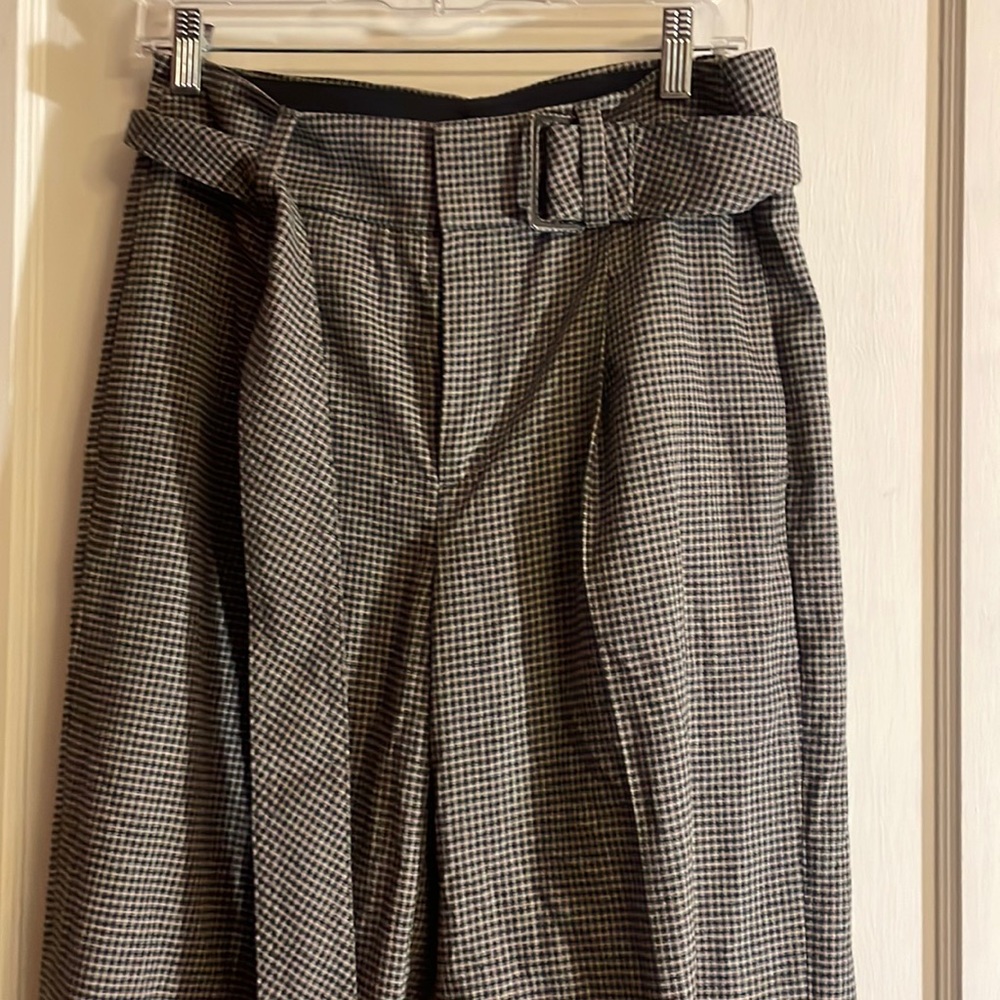 NEW Banana Republic Pleated Plaid Belted Wool Blend Wide Leg Trouset